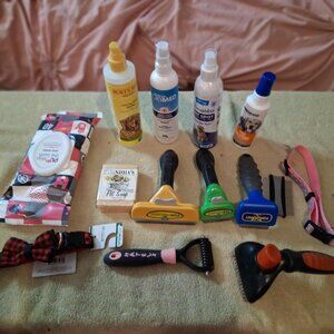 Dog Groom Bundle (Wipes/anti-itch & calming sprays/brushes/combs/soap/collars)